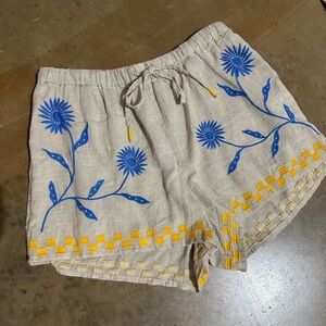 Anthropologie Cream and Blue High Waist Shorts